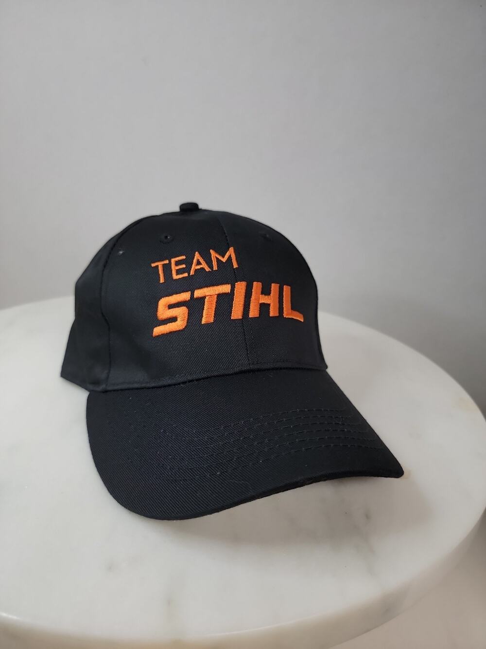 Team STIHL Chainsaw Black and Orange Hat Cap Embroidered Power Equipment NWT
